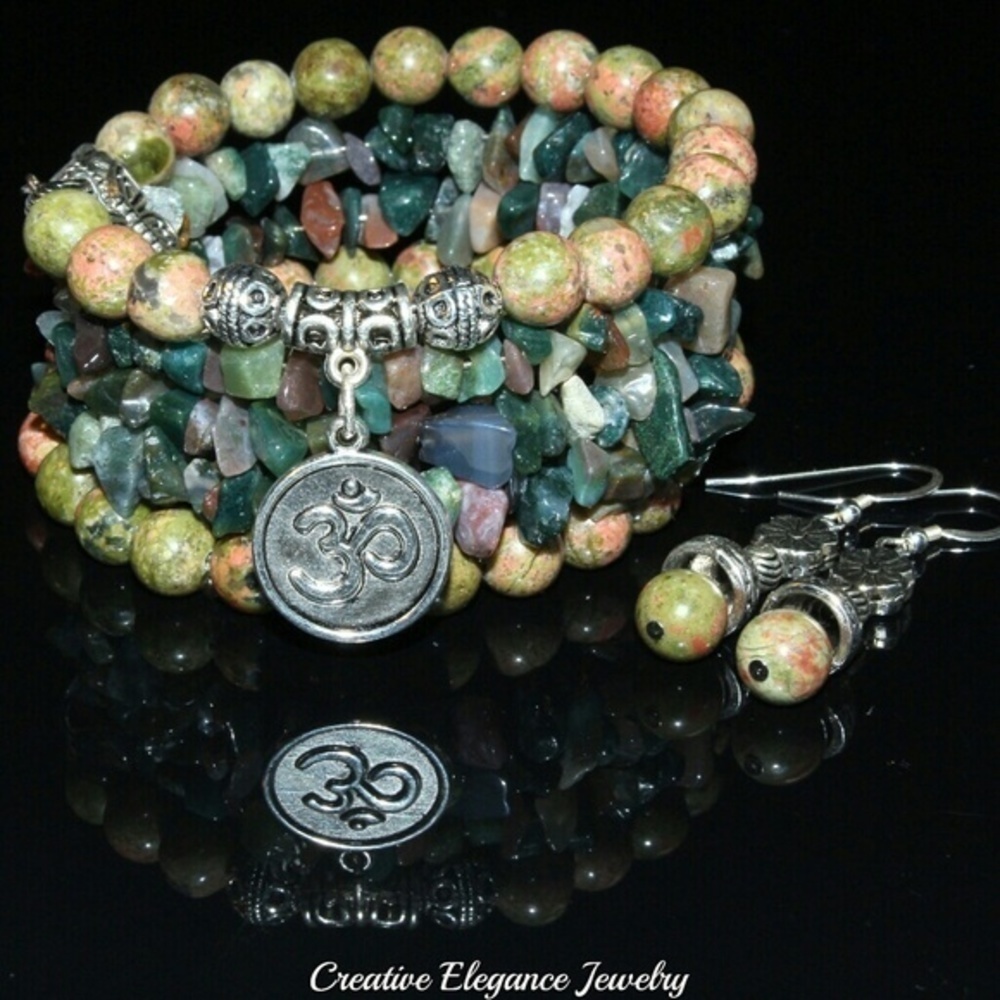 Gemstone Wrap Bracelet and Earrings Set